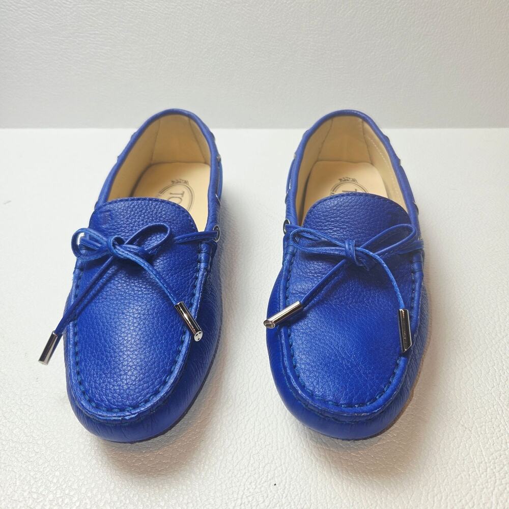 Tod's Loafers Womens 7.5 Blue Leather Gommino Driving Flats Slip On Bow Italy